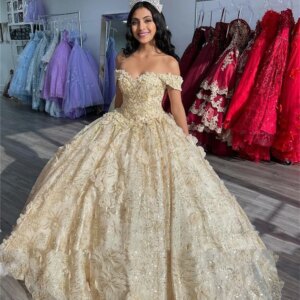 Haute Couture Charming Champagne Princess Ball Dress Sexy Off Shoulder Embroidered Beaded A-line Sweet Shining Evening Dress