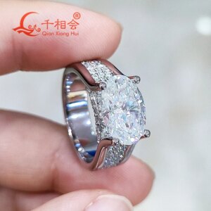 4CT 8*10mm oval big band Ring D vvs white melee moissanite S925 Sterling Silver Jewelry Engagement men Ladies
