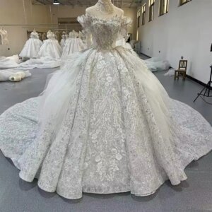 suknia ślubna Off Shoulder Sweetheart Lace Up Back Wedding Dress Beading Crystal Ball Gown Lace Bridal Dress