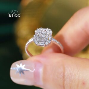 KUGG 100% 18K White Gold Rings Elegant Shiny Design 0.50carat Real Natural Diamond Engagement Ring for Women Luxury Jewelry