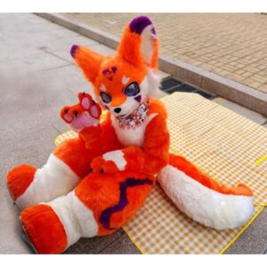Orange Fursuit Long Haired Huskies Dogs Foxes Animal Role-playing Party Costumes