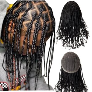 12″ Mongolian Virgin Human Hair  Hairpieces 1B# Box Braids Toupee 8×10 Full Lace Toupee for Black Men