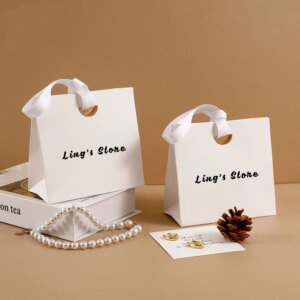 100Pcs Custom Logo 15.5×7.5×14.5cm Paper Jewelry Bag Shopping Travel Gift Pouch Rings Earrings Bracelet Pendant Cake Box Storage