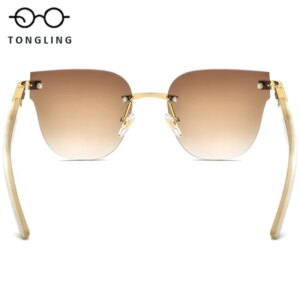 2025 New white buffalo horn cat-eye frameless diamond sunglasses for women street style can be paired with prescription lenses