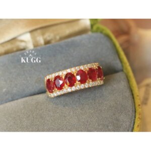 KUGG 100% 18K Yellow Gold Rings Luxury Design Shiny Diamond Natural Ruby Engagement Ring for Women High Gemstone Jewelry
