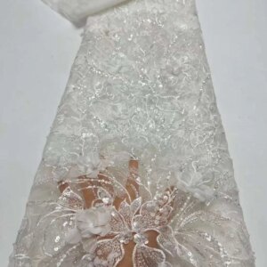 Luxurious Nigerian Sequins Lace Fabric 2024 High Quality Embroidery 3D flower Beads African French Lace Fabric For Wedding Dress