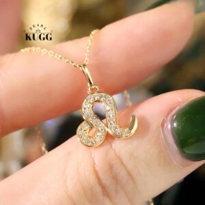 KUGG 100% 18K White or Yellow Gold Necklace Fashion Leo Design Real Natural Diamond Pendant Necklace for Women Party Jewelry