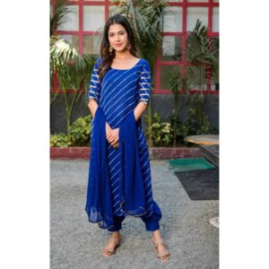 Blue Color Printed Kurta Palazzo with Dupatta Set Women Salwar Kameez Suit Dress