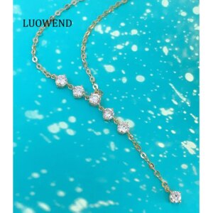 LUOWEND 18K White/Yellow Gold Necklace Elegant INS Style 0.30carat Real Natural Diamond Necklace for Women High Wedding Jewelry