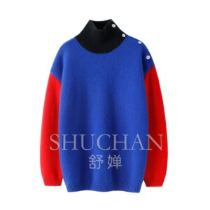 Turtleneck Patchwork Thickened 100% Pure Cashmere Pullover Women’s Pure Cashmere Sweater Womens Knitwear Pullover