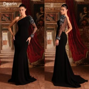 Customized Evening Dress Prom Gown Party Occasion Formal YPMWZX One-shoulder Mermaid Floor Length Skirts Draped Tulle Bead Bespo