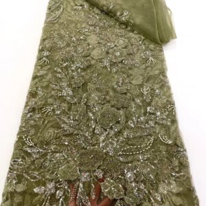African Lace Fabric 2025 Sequins Beaded Embroidery Peach Nigerian Bridal High Quality French Tulle Lace Fabric For Dress W481-1