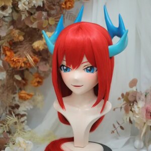 Kigurumi Half Dragon Maid Kigurumi mask Full Headband Lock Cosplay Headshell Props Costume Anime Game