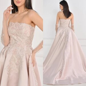 Customized Exquisite Sparkle Satin Applique Draped Pleat Evening A-line Strapless Bespoke Occasion Gown Long Dresses