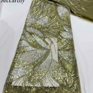Green African Sequins Tulle Lace Fabric 2025 High Quality Lace French Gorgeous Beaded Lace Fabric Nigeria For Women Wedding