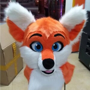 Fursuit Husky Head Mascot Halloween Cosplay Fox Orange White Plush Husky Headgear