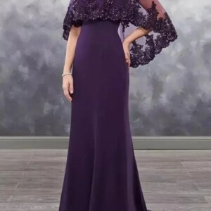 V-neck Long Elegant Mother Of The Bride Dress Cape Sleeves Lace Appliques Chic Wedding Party Gown Customized prom Dress