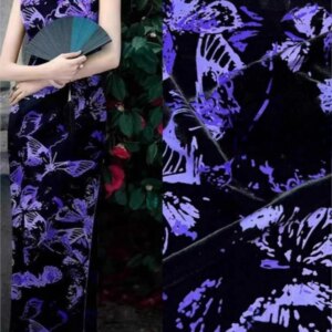 Blue purple silk velvet flocking fabric new Chinese cheongsam dress half skirt