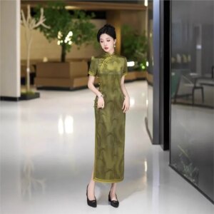 Cheongsam new Chinese female sense of daily national style dress temperament long