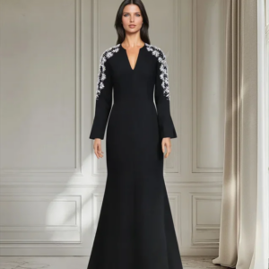 Little Daisy Customized2024 New Women’s SEQUINED SHOULDER DRESS WITH LONG SLEEVES Black Evening Dress Celebrity Party Dress