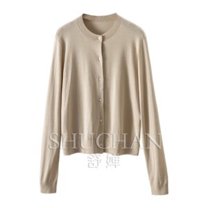 Knitted Natural Silk Crew Neck Cardigan Women 3Z00 Sueters De Mujer Blusa De Frio Feminina