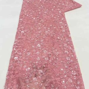 2025 New African French Nigerian High End Lace Fabric With Beads Sequins Mesh for Embroidery Wedding Party Bride Sewing Dress