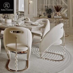 Nordic Designer Villa Light Luxury Dining Chairs Modern dining table Fabric Chair Customized Hotel genuine Leather dining Chairs
