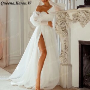Elegant Boho A line Wedding Dress long sleeve organza bride dress robe de mariee A line Wedding Bridal Gown