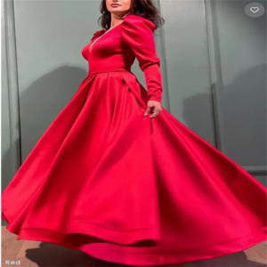Elegant Party Dresses Woman 2024 Prom Dress Classic A-Line Puff Sleeve Plunge Neck Satin Evening Dresses With High Split