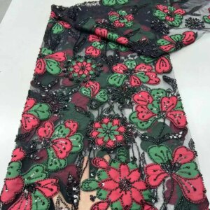 2025 New African French Nigerian High End Lace Fabric With Beads Sequins Mesh for Embroidery Wedding Party Bride Sewing Dress