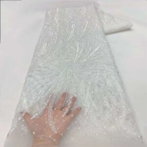 Beaded French Luxury Sequins Mesh Lace Fabric Embroidered 2024 High Quality African Lace Fabric Wedding Dresses for Women Sewing