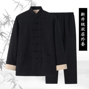 Cotton Linen Suit Men’s Middle-Aged and Elderly Chinese Style Jacquard Hanfu Dad Long Sleeve Ancient Lay Buddhist Clothes