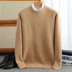 Diamond Stripes Fall/Winter new 100% Merino wool cashmere sweater men’s half turtleneck pullover warm bottom knit shirt top