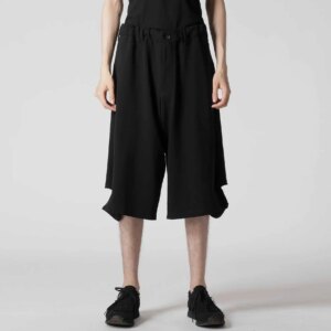 YOJI OOAK Japanese cotton design with side opening cropped pants, loose pants, black casual pants for men