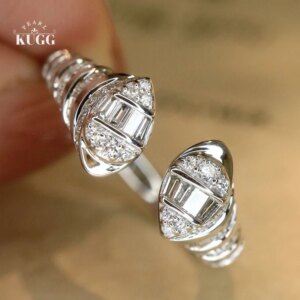 KUGG 100% 18K White Gold Rings Fashion Open Design 0.50carat Real Natural Diamond Engagement Ring for Women High Party Jewelry