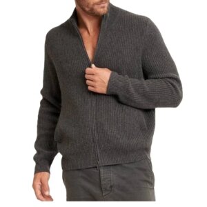 Wholesale Zipped Luxury Man Plus Size 100% Pure Cashmere Sweater Ribbed Cardigan Knit Custom Logo Wool Cashmere Sweater For Man