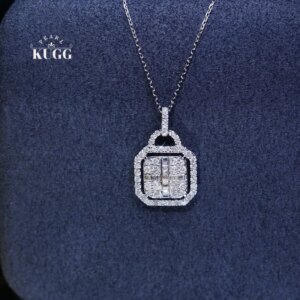 KUGG 100% 18K White Gold Necklace Vintage Classic Style 0.75carat Real Natural Diamond Pendant Necklace for Women Wedding Party