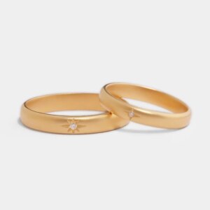 whole 100% 18K 14K 10K Gold platinum PT950 Matte Diamond Sun & Star Wedding Rings Set, Stylish Couples Promise Bands