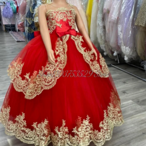 Red Luxury Flower Girl Dresses Delicate Applique Beaded Tulle Bowknot Little Princess Tutu Layered Pleated Party DressCustomised