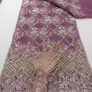2025 New African French Nigerian High End Lace Fabric With Beads Sequins Mesh for Embroidery Wedding Party Bride Sewing Dress
