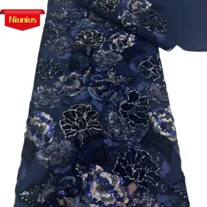 2025Latest Good Qulity Soft Elegant Luxurious Beaded tube lace With Stones Fabric For Wedding Evening Dresses NN6395_V