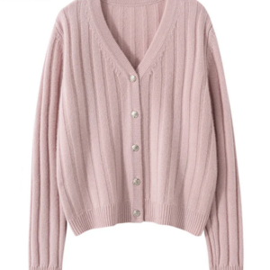 BirdTree, 100%Goat Cashmere Elegant Cardigan, Women Long Sleeve VNeck Stripe, Casual Fashion Knit Jacket, Autumn Winter C48033QM