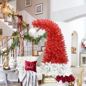 6 ft Hinged Fraser Fir Artificial Fir Bent Top Christmas Tree Bendable Santa Hat Style Christmas Tree Holiday Dration w 1 250 L
