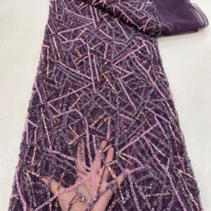2025 New African French Nigerian High End Lace Fabric With Beads Sequins Mesh for Embroidery Wedding Party Bride Sewing Dress
