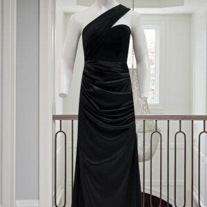 French style black drape single shoulder dress with French design style long skirt