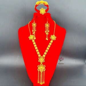 New Dubai 24K Gold Plated Necklace Earrings Rings Bracelets for Women’s Wedding Party Jewelry Set DD10447