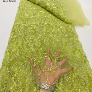 Green African Sequins Lace Fabric 5 Yards Latest Nigerian Mesh Lace Fabric 2025 High Quality Lace Groom Embroidered French Dress