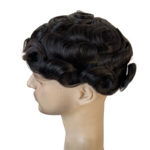 Malaysian Virgin Human Hair Replacement #1A Black Color BIO Toupee PU with Front Lace Toupee for Men