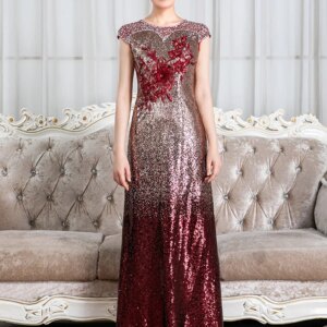 Shiny Sequin Mother Of The Bride Dresses With Handmade Beads Elegant Modest Round Neck Ankle-Length Long Women Evening Gowns