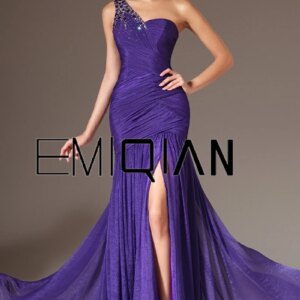 New Pageant Dresses One Shoulder High Slit Chiffon Evening Dresses Women’s Formal Evening Gowns